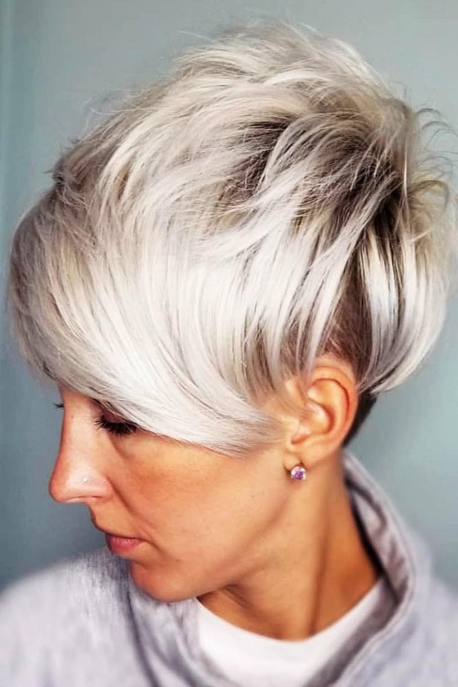 Layered Pixie With Long Bangs Undercut #shorthair #bangs #pixie #undercut