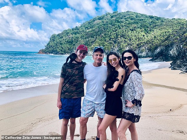 Fun in the sun: Catherine Zeta-Jones shared some fun photos this week on her Instagram account. The Oscar-winning actress was posed up with her husband Michael Douglas as well as their two children Dylan and Carys as they were on the beach