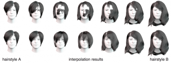 Interpolation results between two hairstyles 