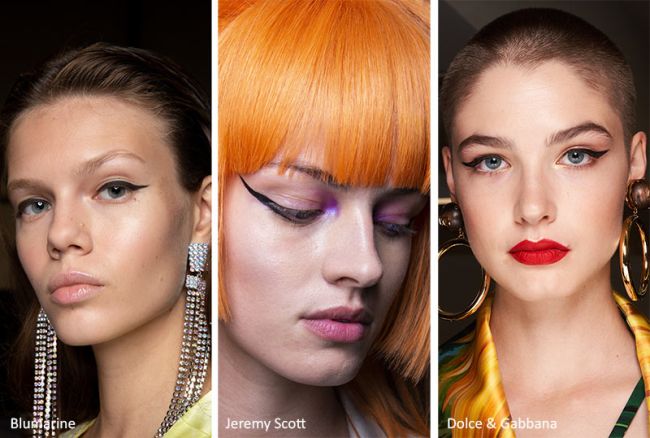 Модный макияж 2020 со стрелками. Blumarine, Jeremy Scott, Dolce&Gabbana