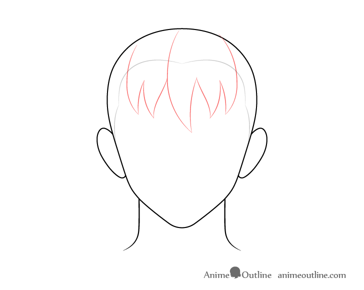 Anime male hair front drawing