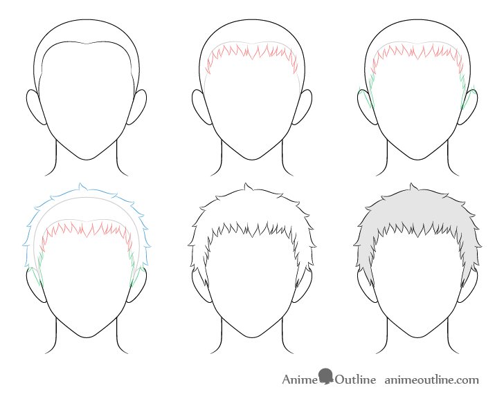 Anime short male hair drawing step by step