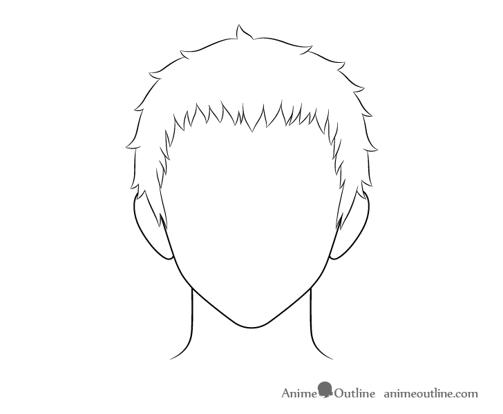 Anime short male hair line drawing