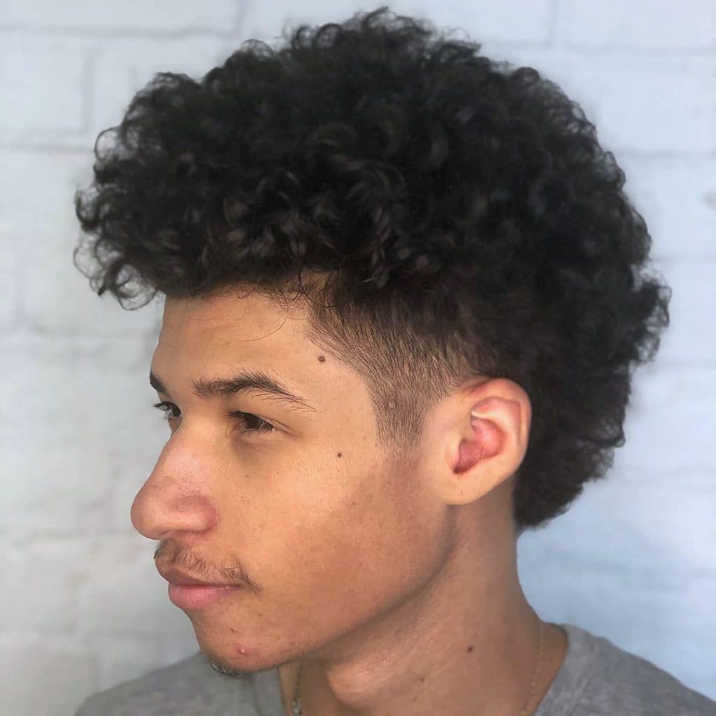 Curly temple fade haircut