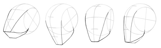 How to draw the jaw on the head.