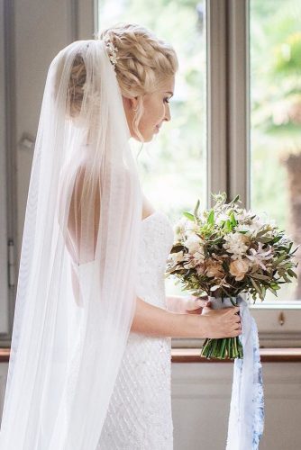 wedding hairstyles with veil updo blond hair floral style
